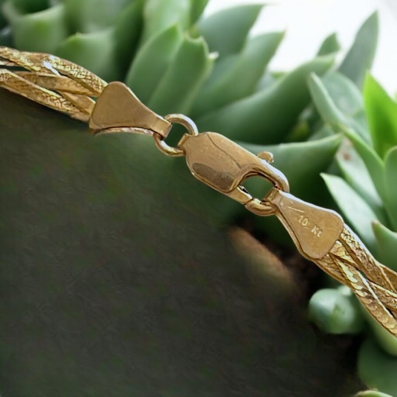 Classic Woven Gold Herringbone Tri-Strand Bracelet - Picture 10 of 16